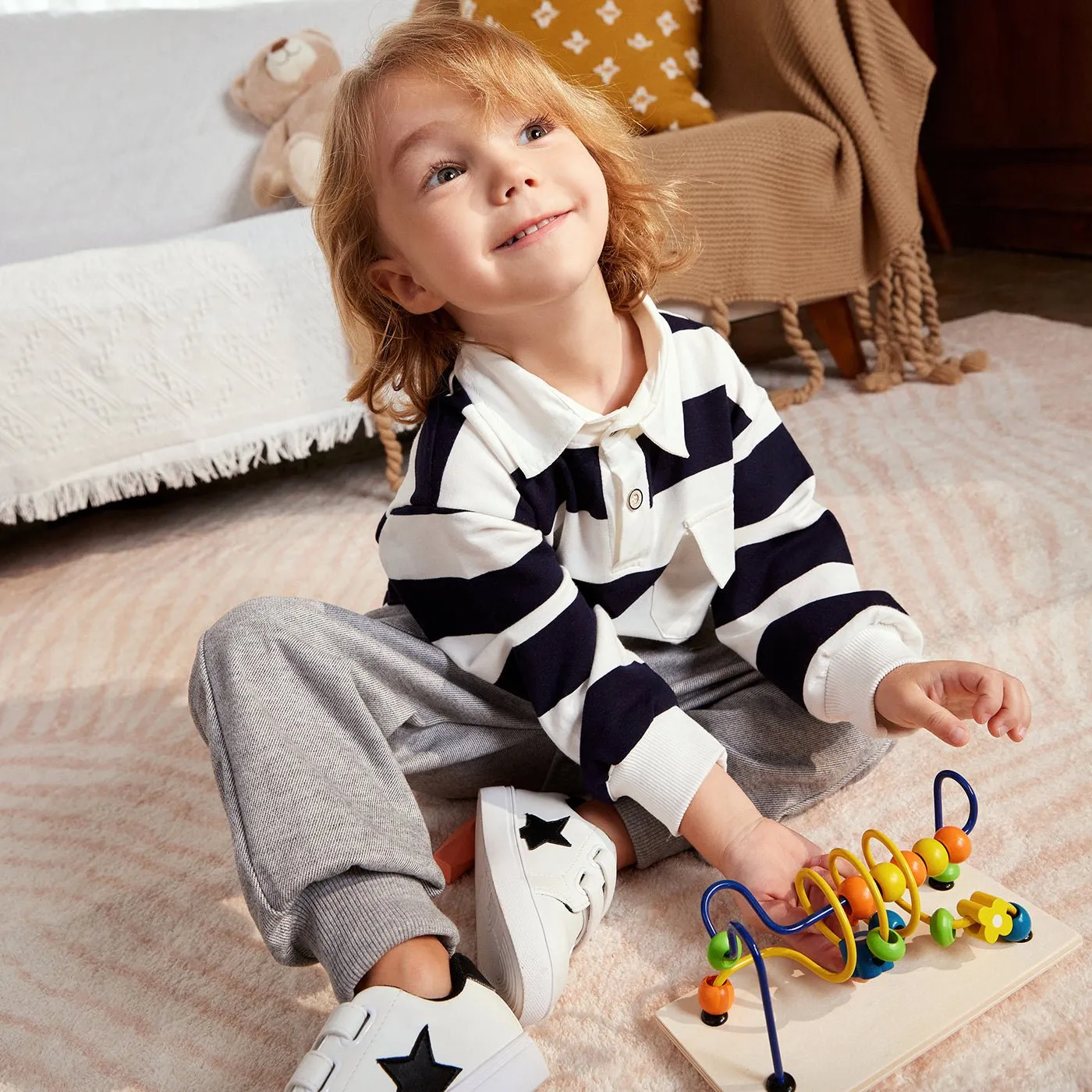 2-piece Toddler Boy Stripe Polo shirt and Grey Pants Set