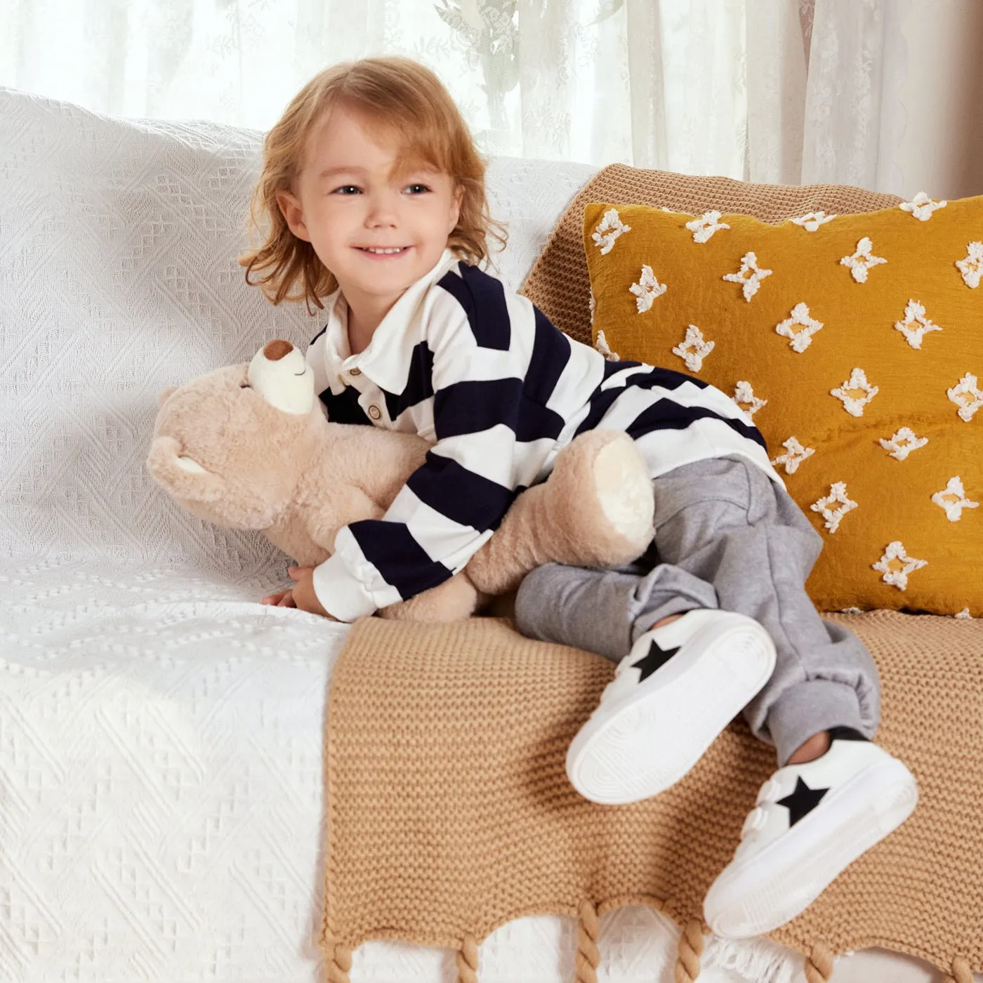 2-piece Toddler Boy Stripe Polo shirt and Grey Pants Set