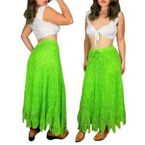 2000s Lime Crochet Maxi Skirt (S)