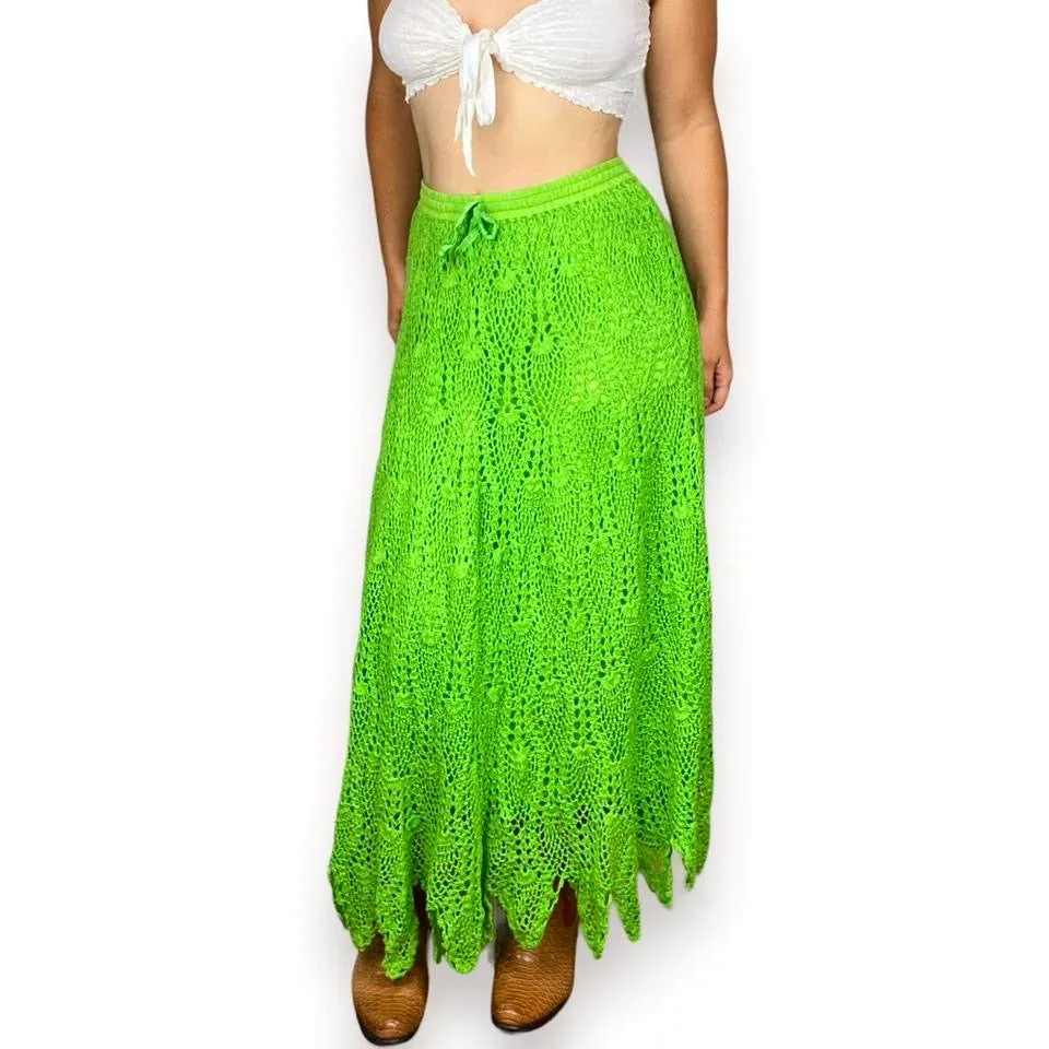 2000s Lime Crochet Maxi Skirt (S)