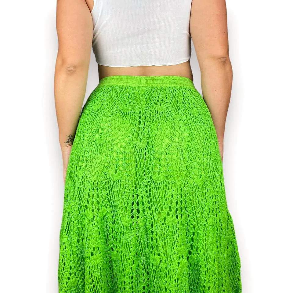 2000s Lime Crochet Maxi Skirt (S)