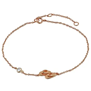925 Sterling Silver Rose Gold-Tone Bezel-Set CZ Flip-Flops Slippers Anklet Bracelet
