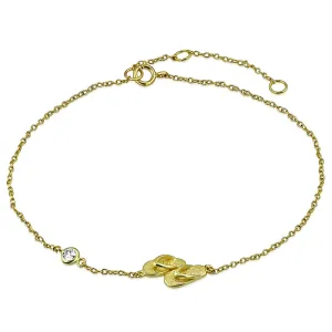 925 Sterling Silver Yellow Gold-Tone Bezel-Set CZ Flip-Flops Slippers Anklet Bracelet