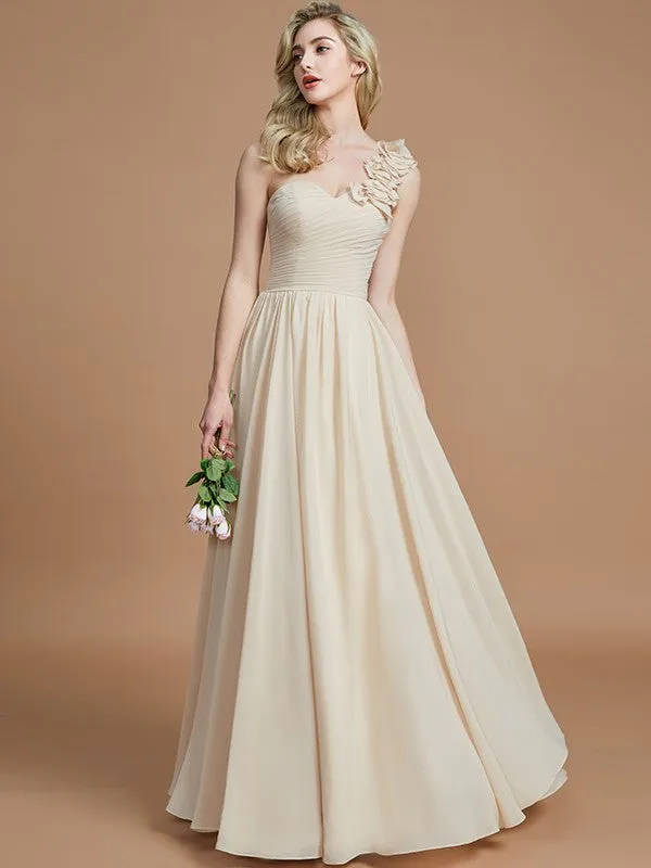 A-Line/Princess One-Shoulder Sleeveless Floor-Length Chiffon Bridesmaid Dresses