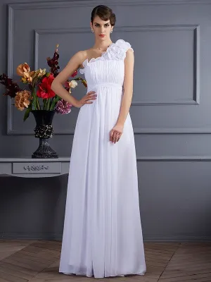 A-Line/Princess One-Shoulder Sleeveless Pleats Applique Long Chiffon Dresses