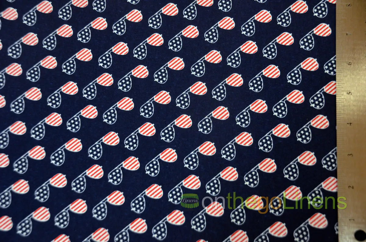 American Flag Glasses printed on a 100% Cotton Fabric | 60" Wide| Patriotic Fabric |