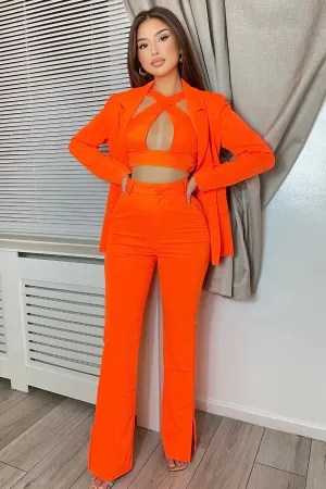 Angelina 3 Piece Blazer Pant Set - Neon Orange
