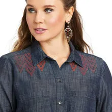 Ariat® Ladies Parker Long Sleeve Denim Blue Button Up Shirt 10037240