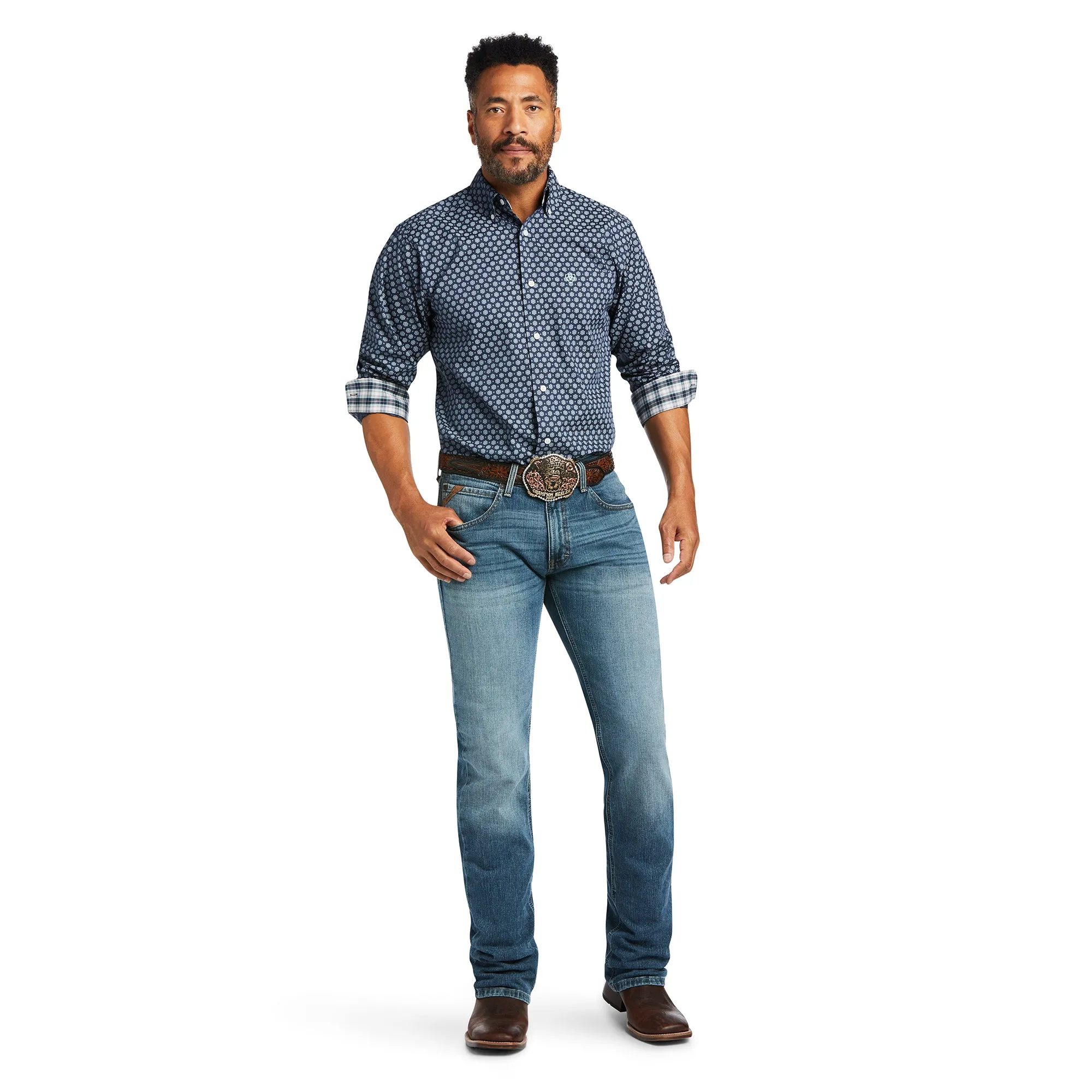 Ariat® Men's Wrinkle Free DOV Blue Nights Fitted Shirt 10039689