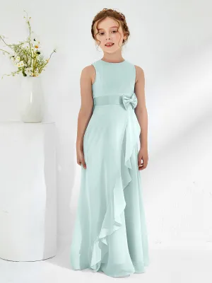 Bateau Neckline Ruffle Junior Bridesmaid Gowns Mist