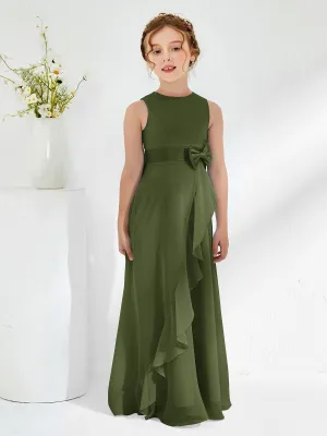 Bateau Neckline Ruffle Junior Bridesmaid Gowns Olive Green