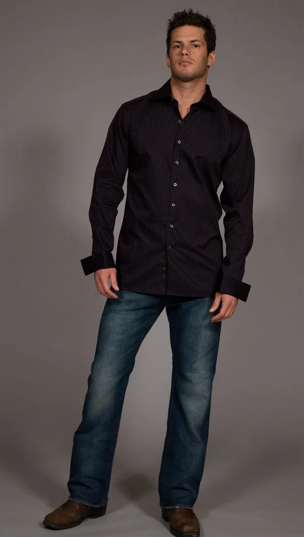 Black Button Down Pink Pinstripes
