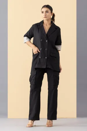 Black Cotton Blazer Set