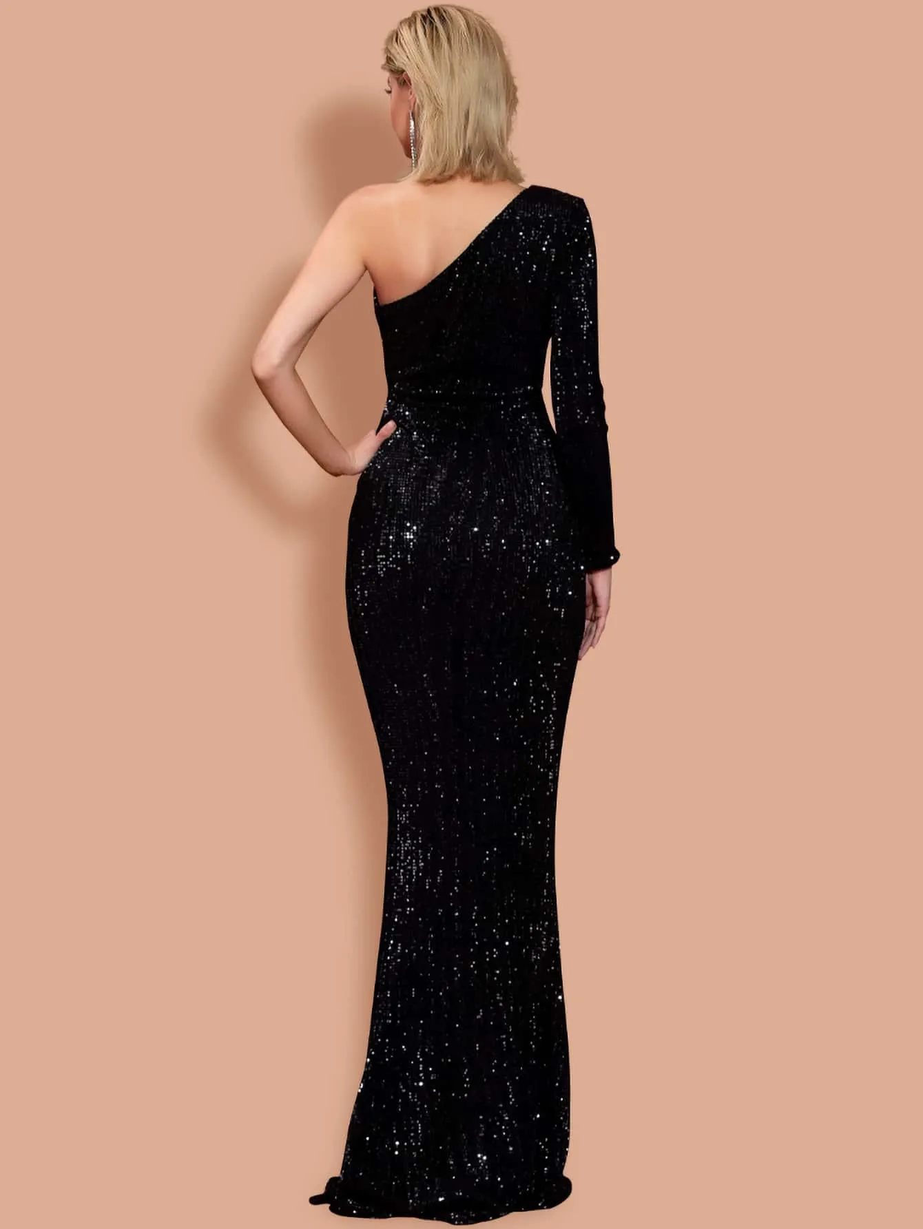 Black One Shoulder Sequin Bodycon Prom Dress