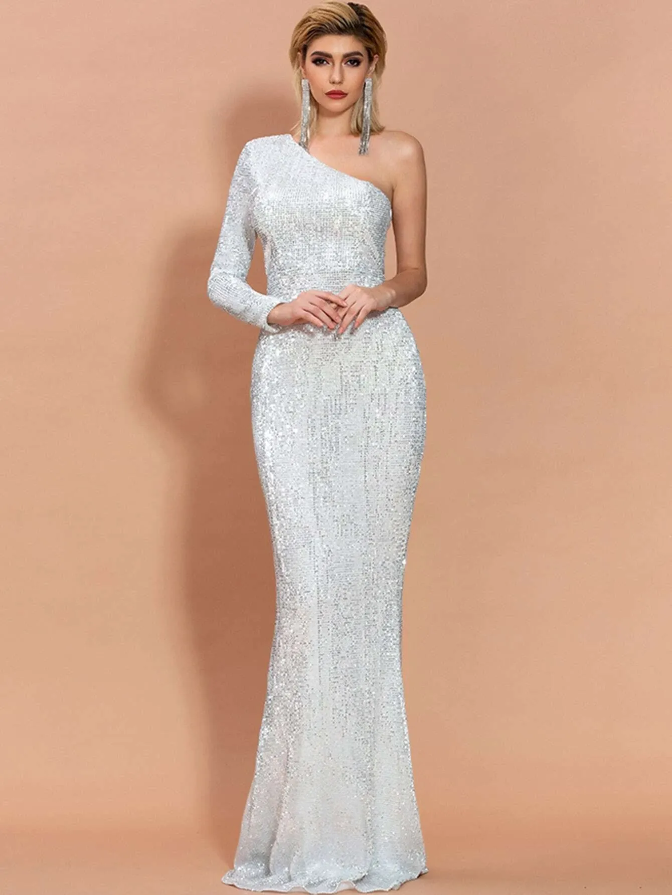 Black One Shoulder Sequin Bodycon Prom Dress