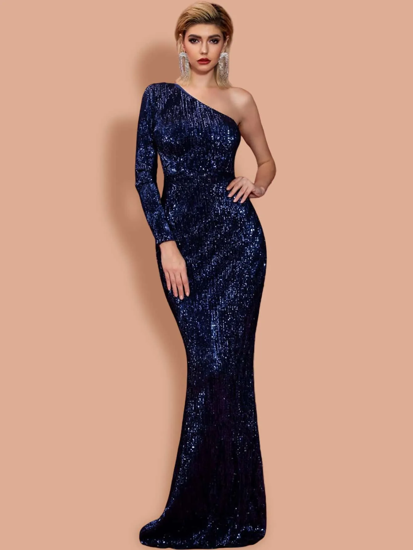 Black One Shoulder Sequin Bodycon Prom Dress