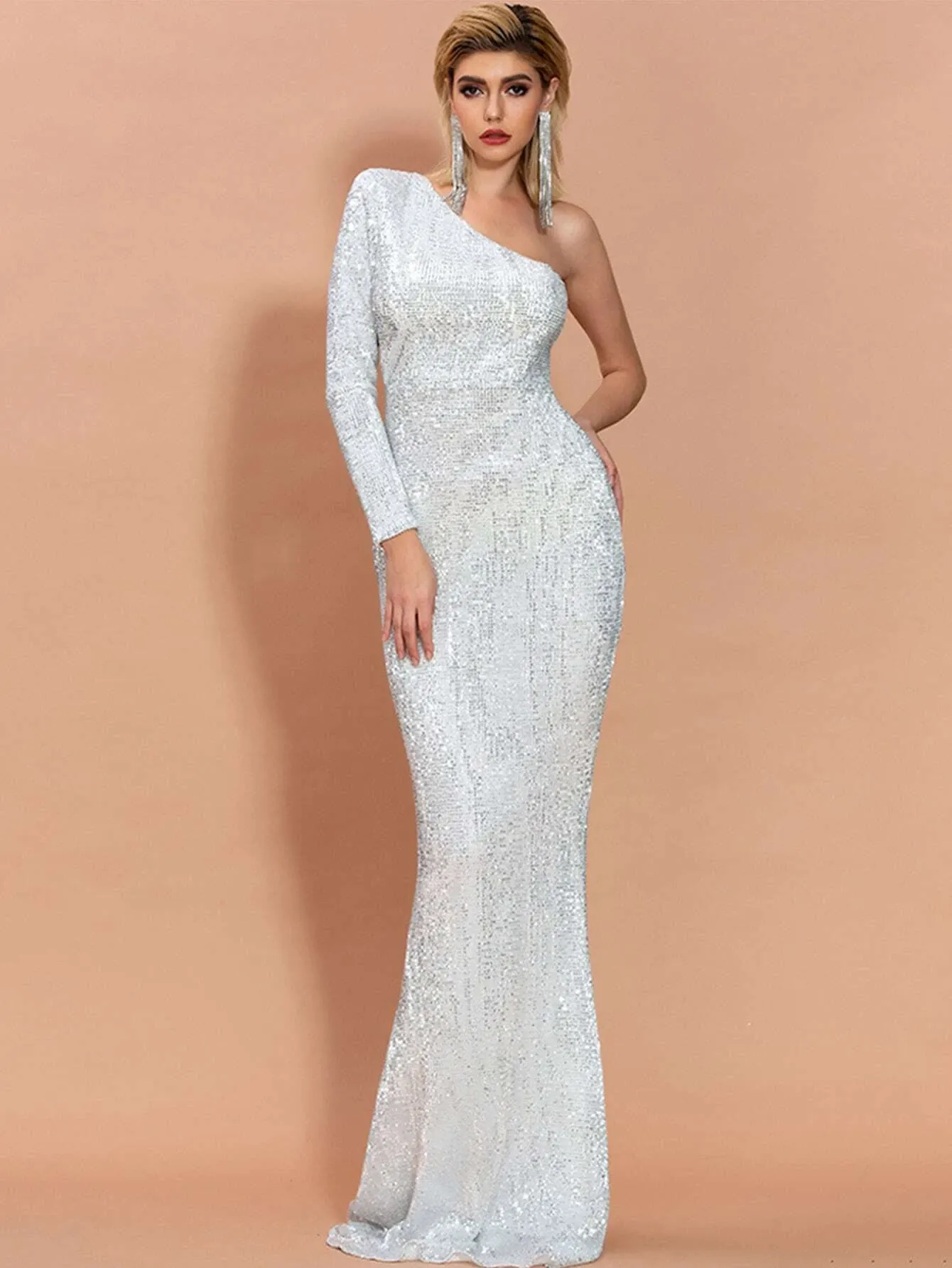 Black One Shoulder Sequin Bodycon Prom Dress