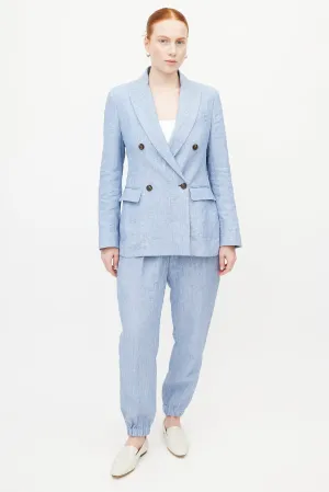 Blue Linen Blazer Pant Set