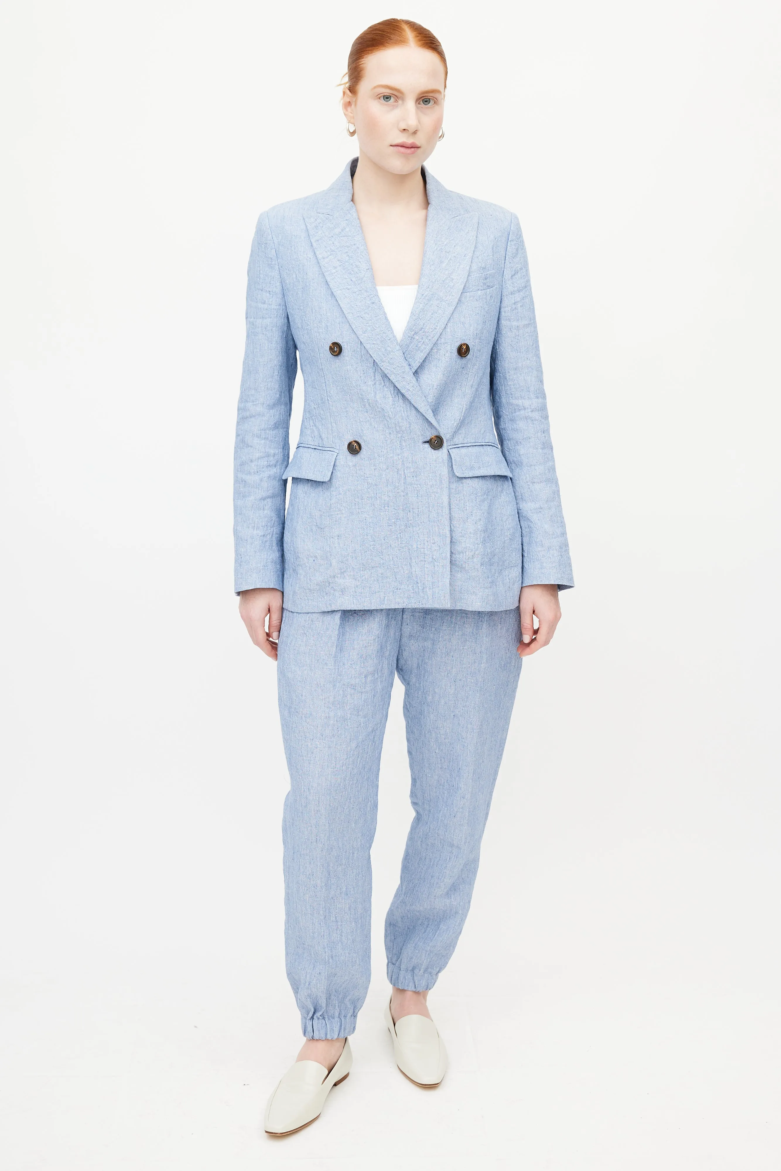 Blue Linen Blazer Pant Set