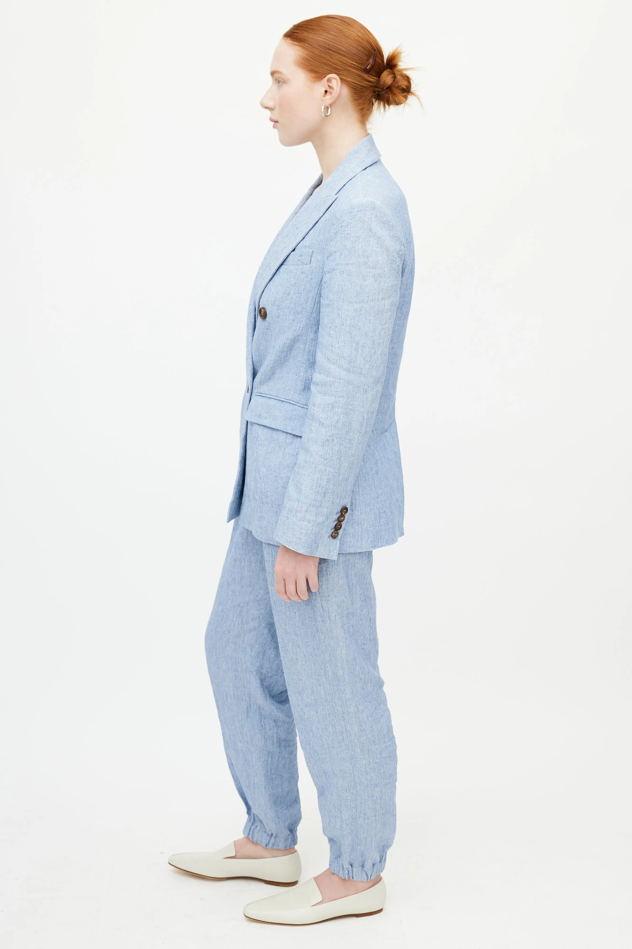 Blue Linen Blazer Pant Set