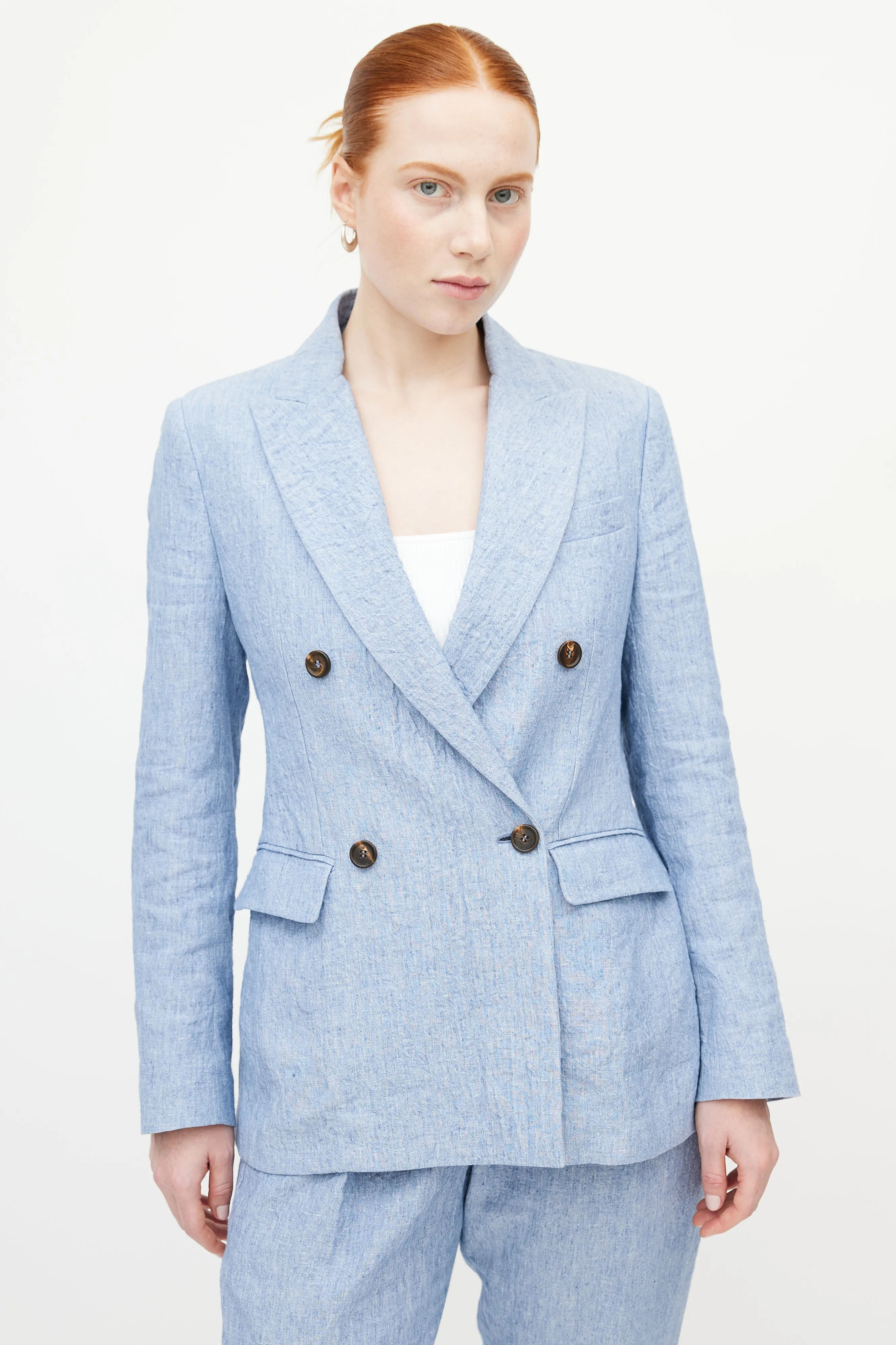 Blue Linen Blazer Pant Set