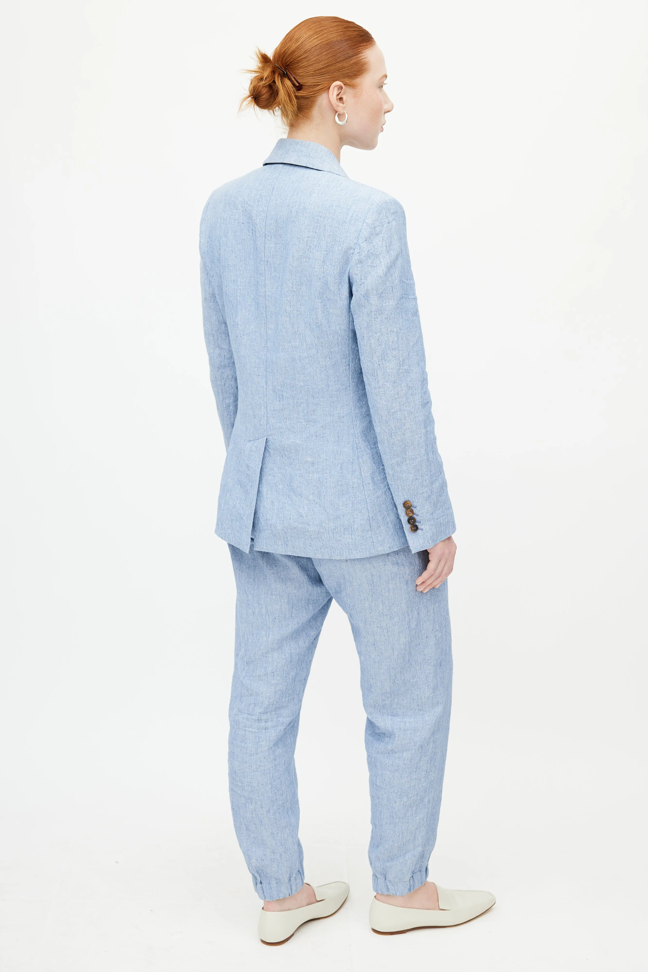 Blue Linen Blazer Pant Set
