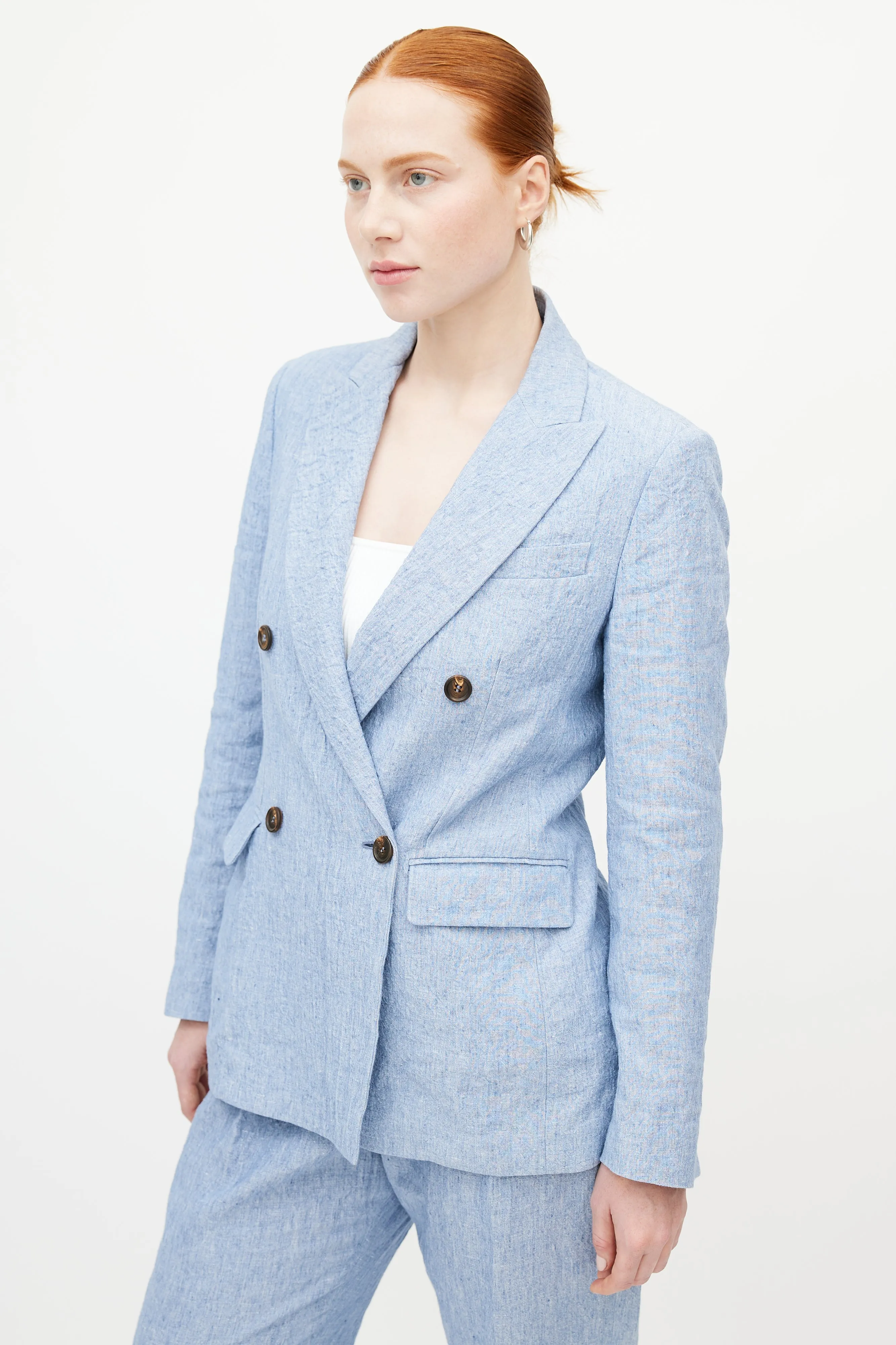 Blue Linen Blazer Pant Set