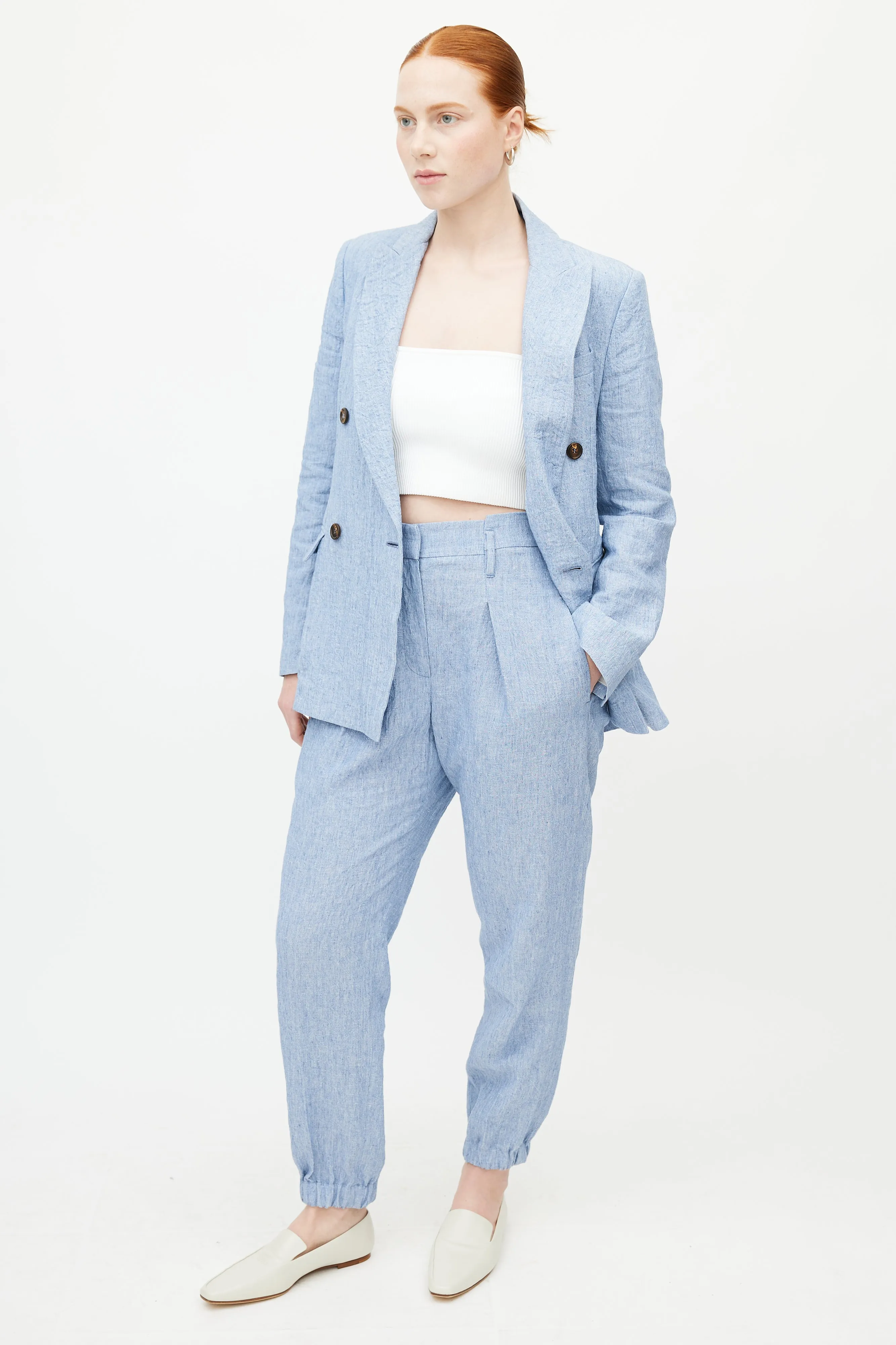Blue Linen Blazer Pant Set