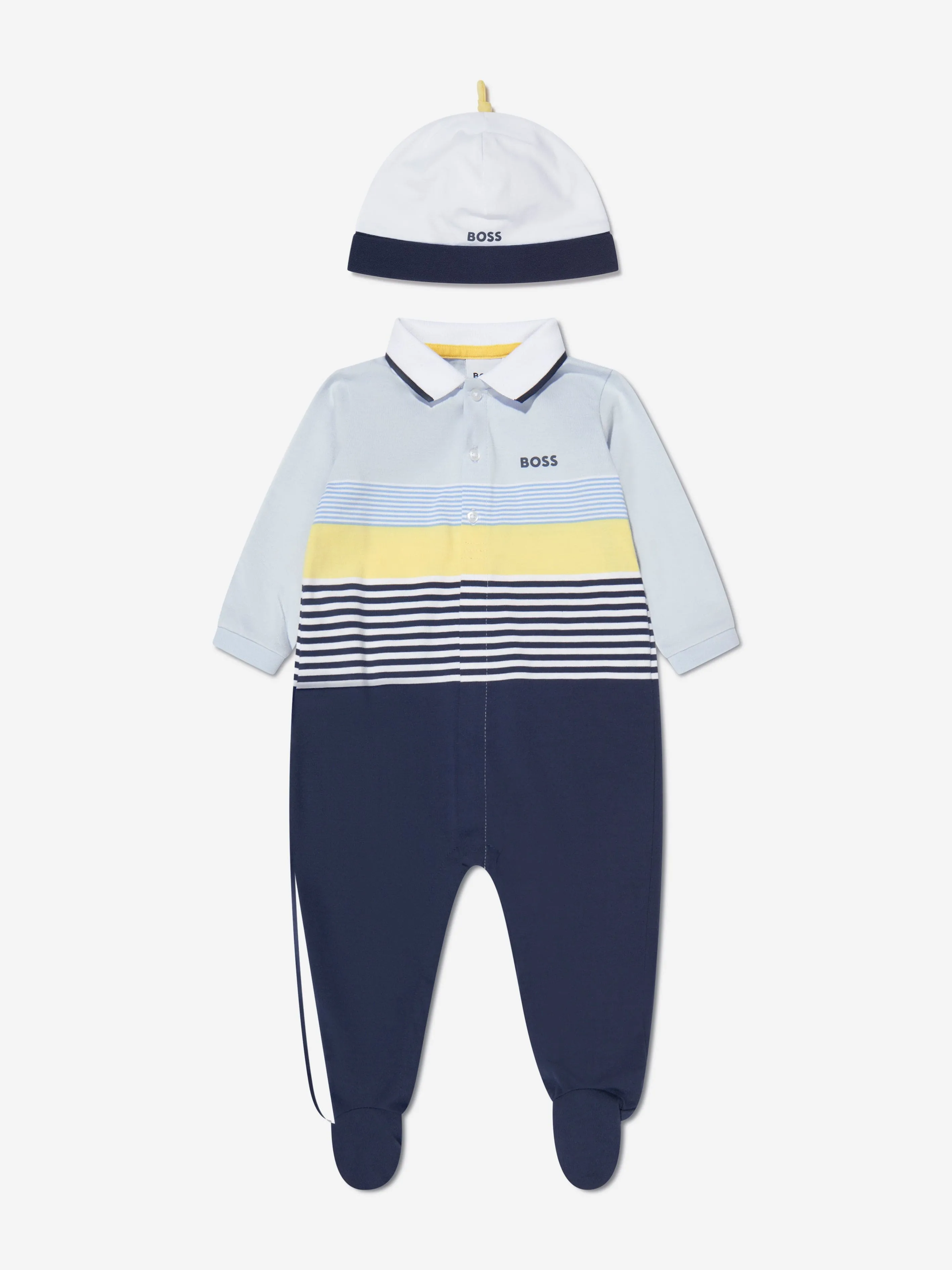 BOSS Baby Boys Organic Cotton Polo Babygrow Set in Blue