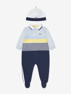 BOSS Baby Boys Organic Cotton Polo Babygrow Set in Blue
