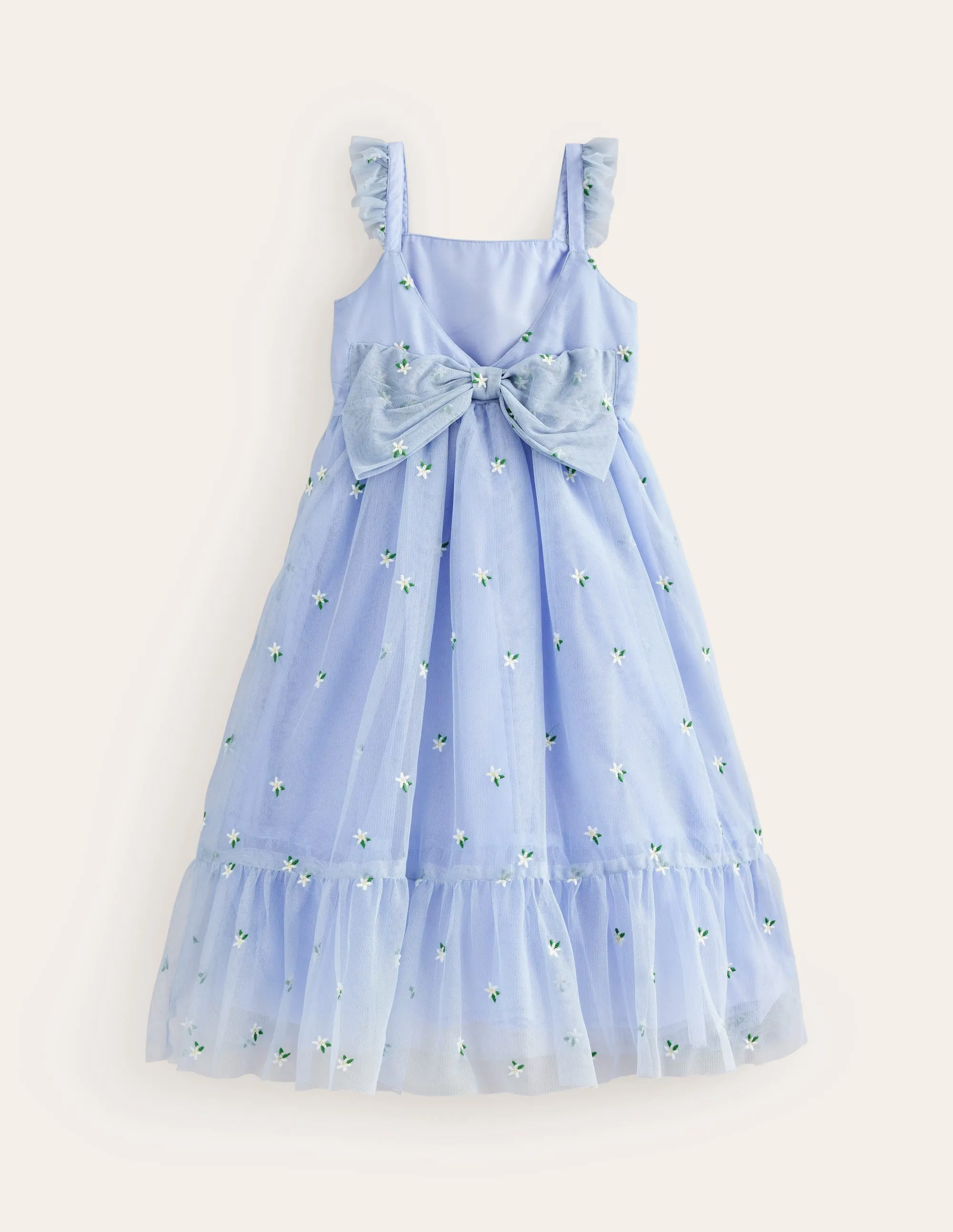 Bow Back Tulle Dress-Skyway Blue