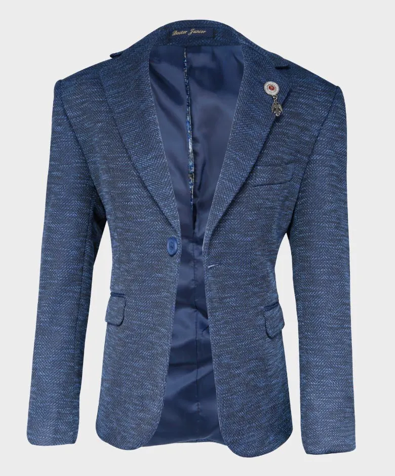 Boys Tailored Fit Birdseye Blazer - Navy Blue