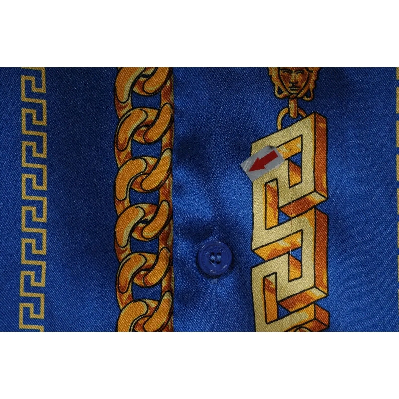 Chain Link Bowling Shirt Medium IT 48 Blue Gold Silk Short Sleeve