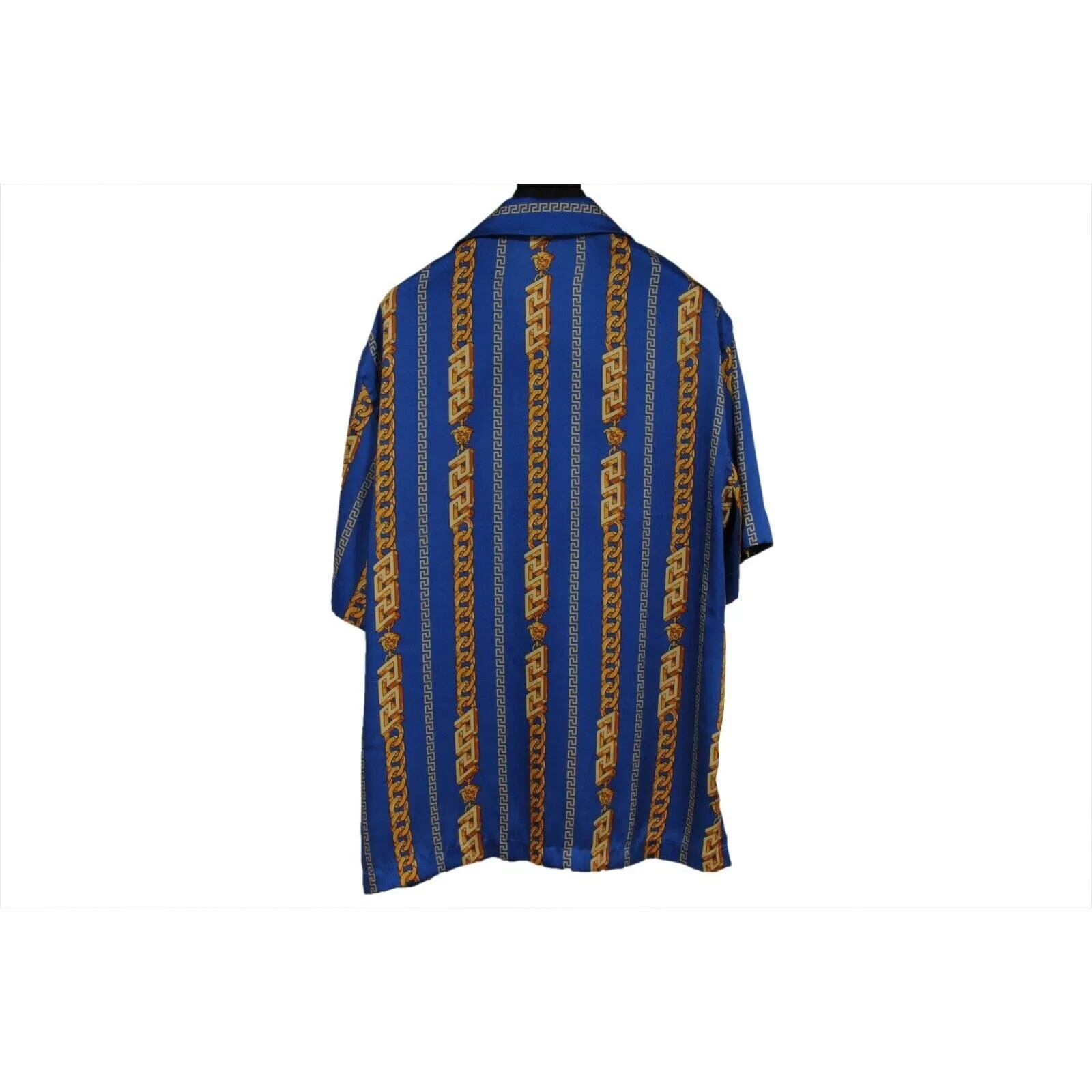 Chain Link Bowling Shirt Medium IT 48 Blue Gold Silk Short Sleeve