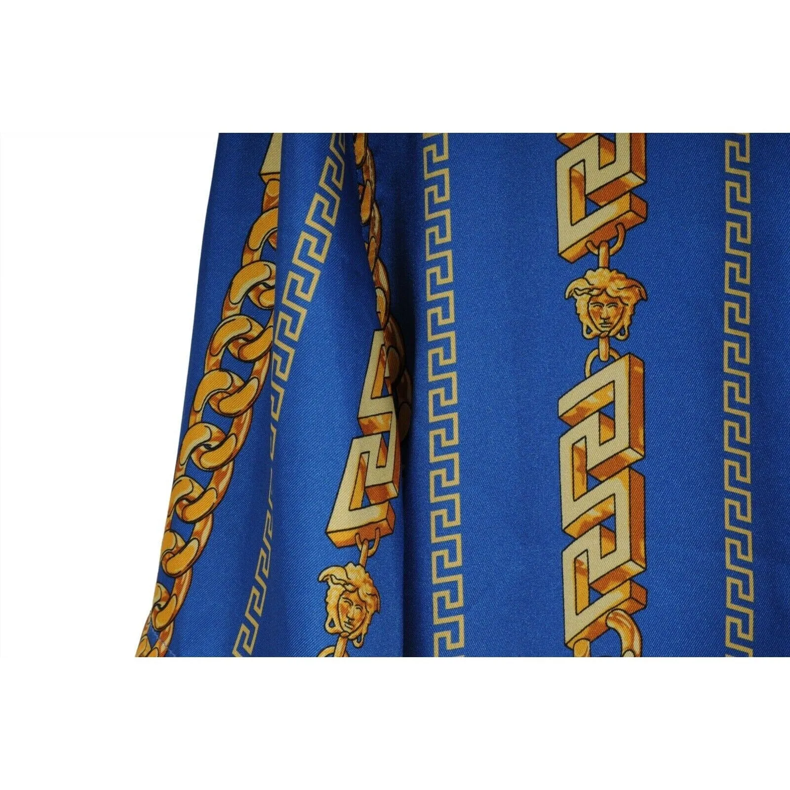 Chain Link Bowling Shirt Medium IT 48 Blue Gold Silk Short Sleeve
