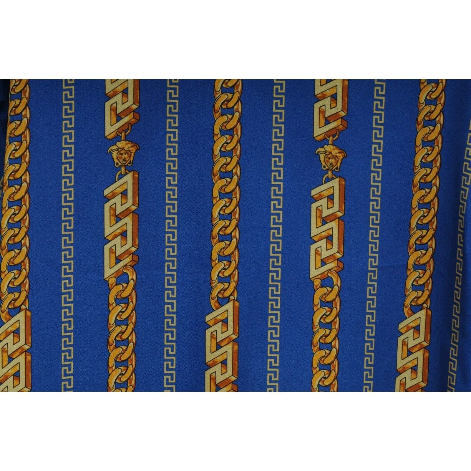 Chain Link Bowling Shirt Medium IT 48 Blue Gold Silk Short Sleeve