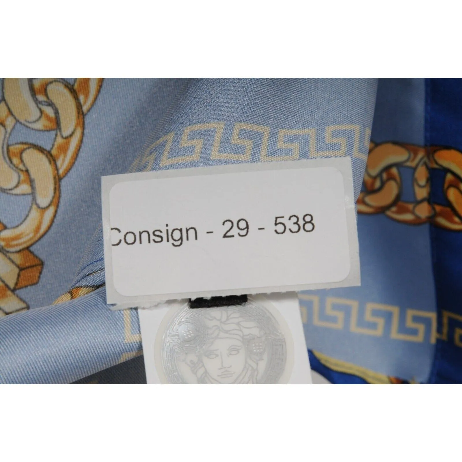 Chain Link Bowling Shirt Medium IT 48 Blue Gold Silk Short Sleeve