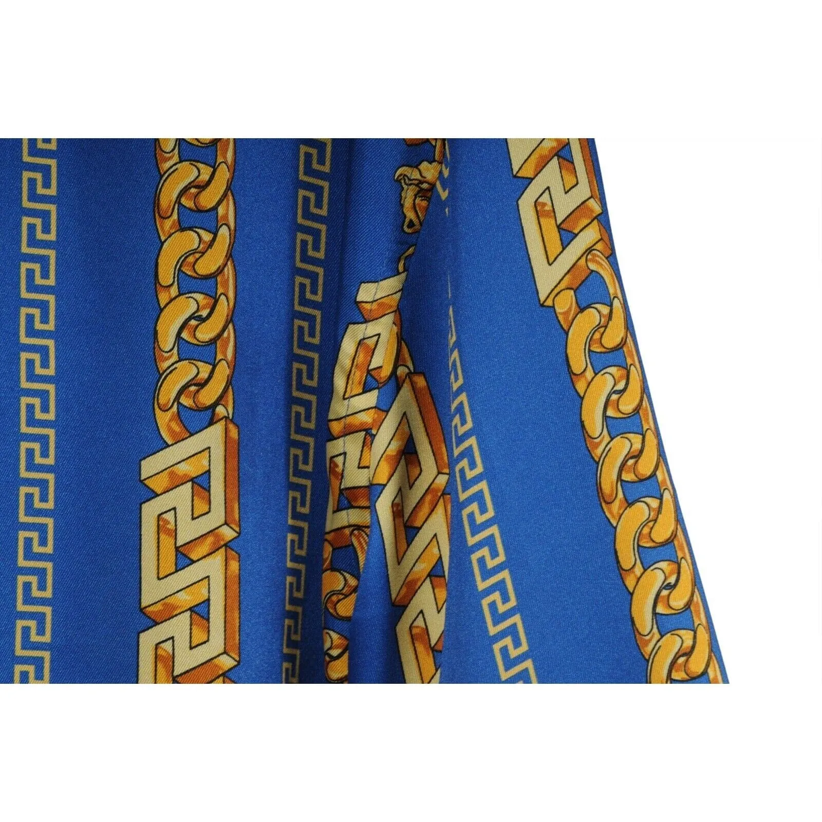 Chain Link Bowling Shirt Medium IT 48 Blue Gold Silk Short Sleeve