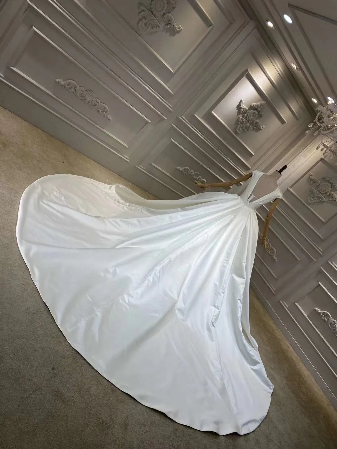 Chic high neck cap sleeves matte satin ball gown wedding dress