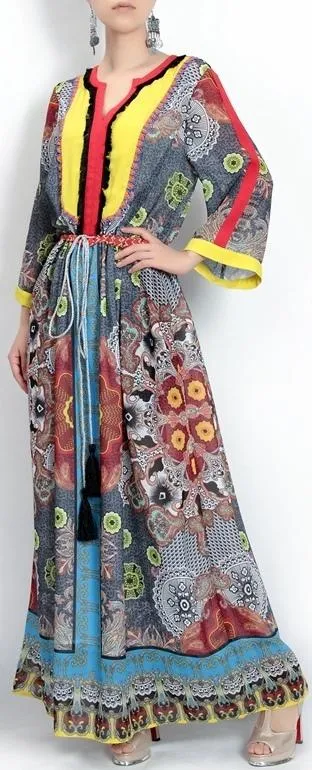 Color-Contrast Tassel-Belted Maxi Dress