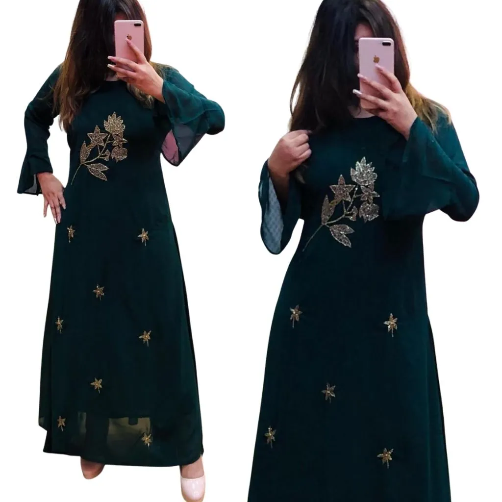 Designer Georgette With Stylish Sleeves Gown For Women