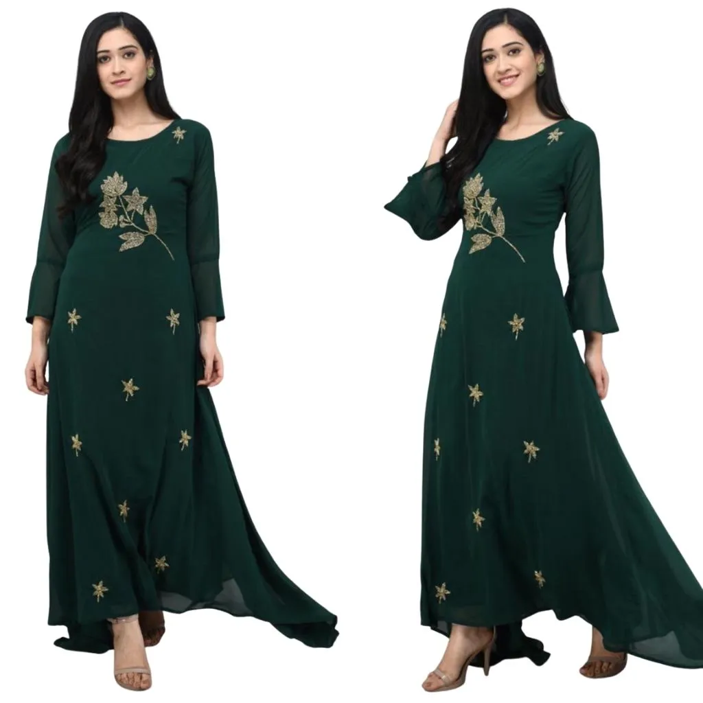 Designer Georgette With Stylish Sleeves Gown For Women