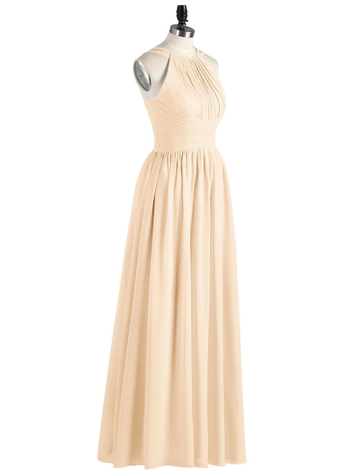 Double Strap Halter Long Chiffon Gowns-Peach