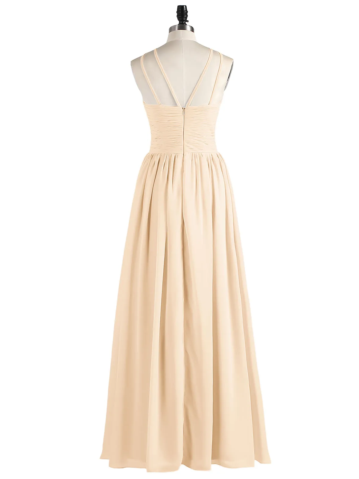 Double Strap Halter Long Chiffon Gowns-Peach