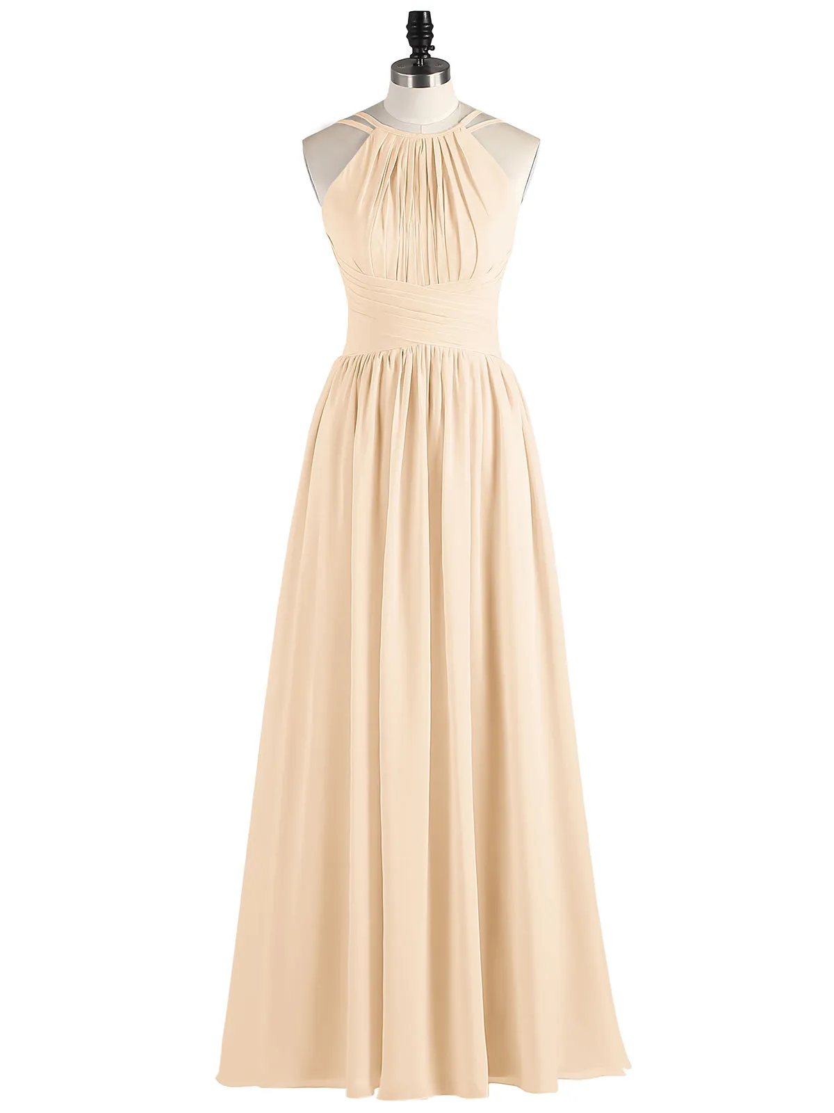 Double Strap Halter Long Chiffon Gowns-Peach