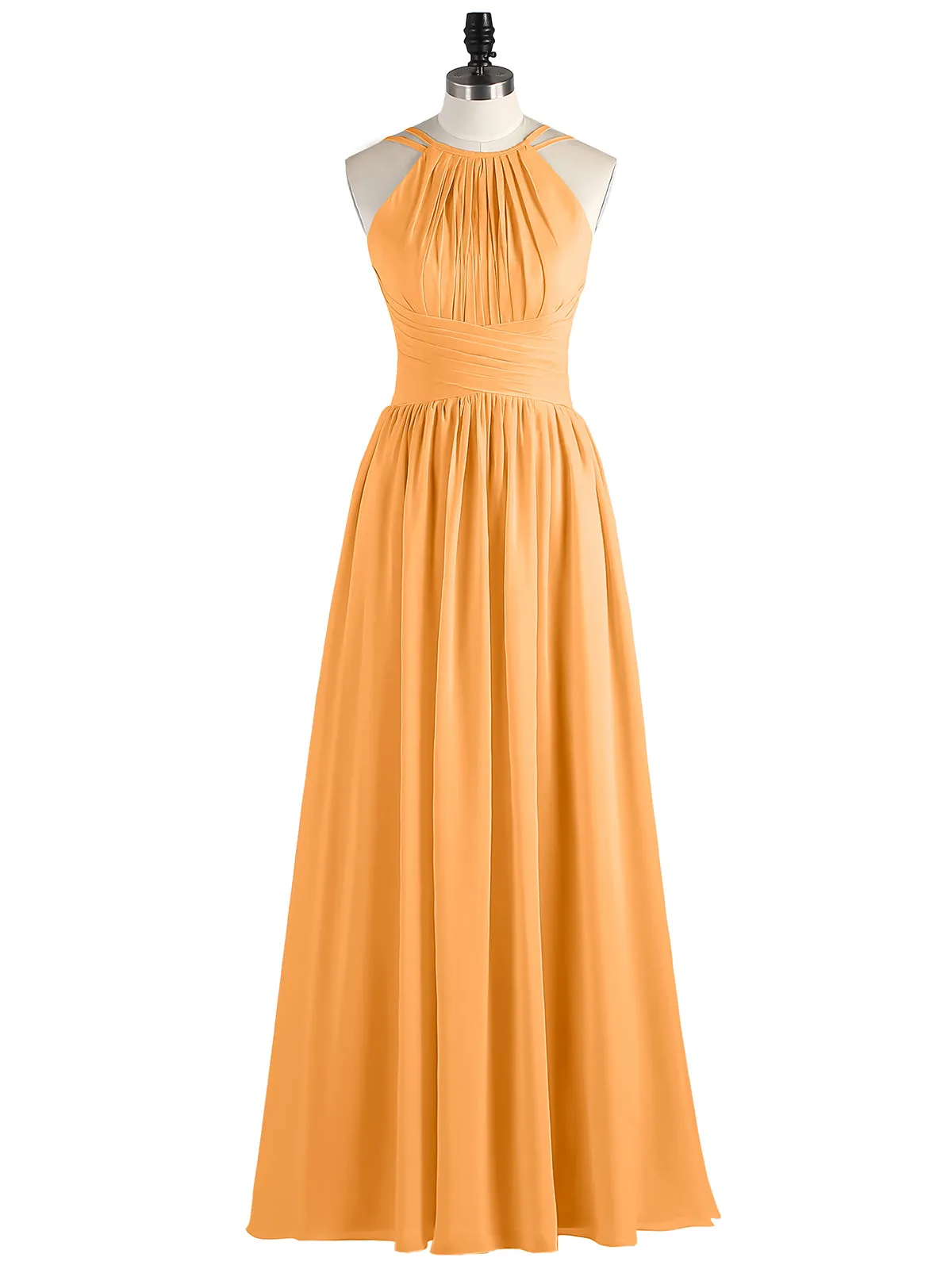 Double Strap Halter Long Chiffon Gowns-Tangerine