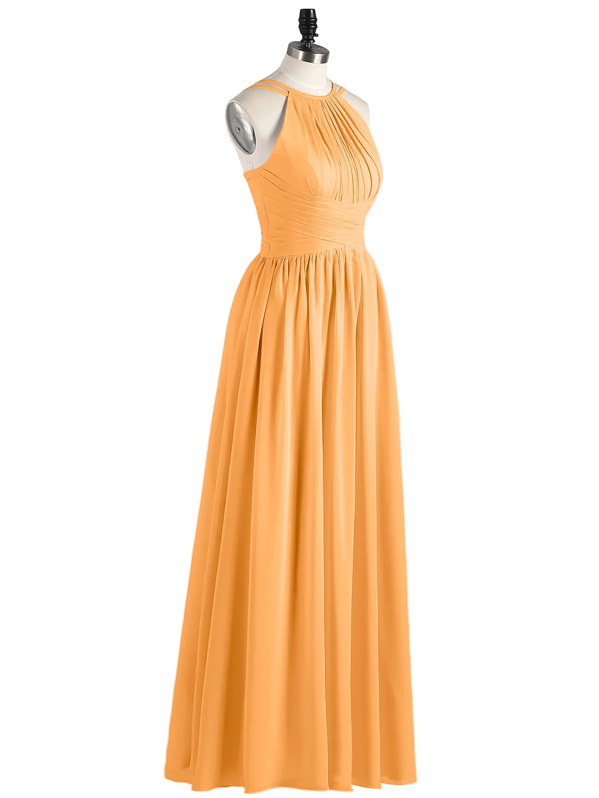 Double Strap Halter Long Chiffon Gowns-Tangerine