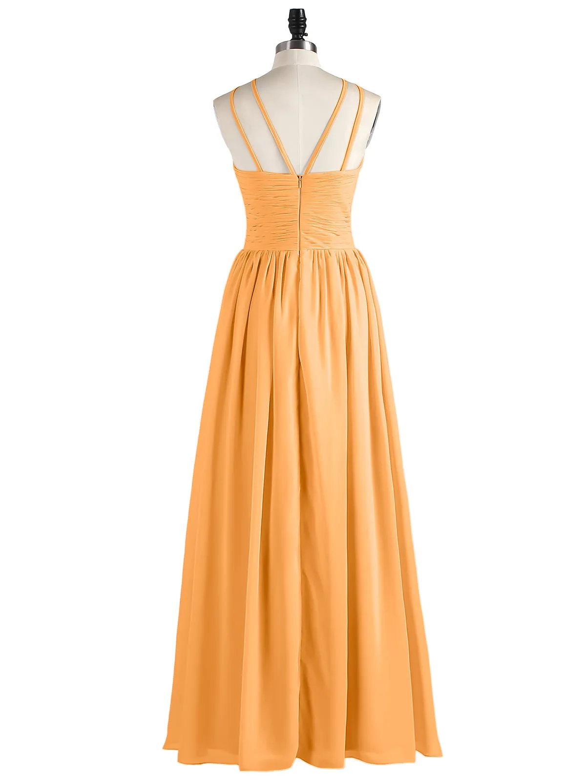 Double Strap Halter Long Chiffon Gowns-Tangerine