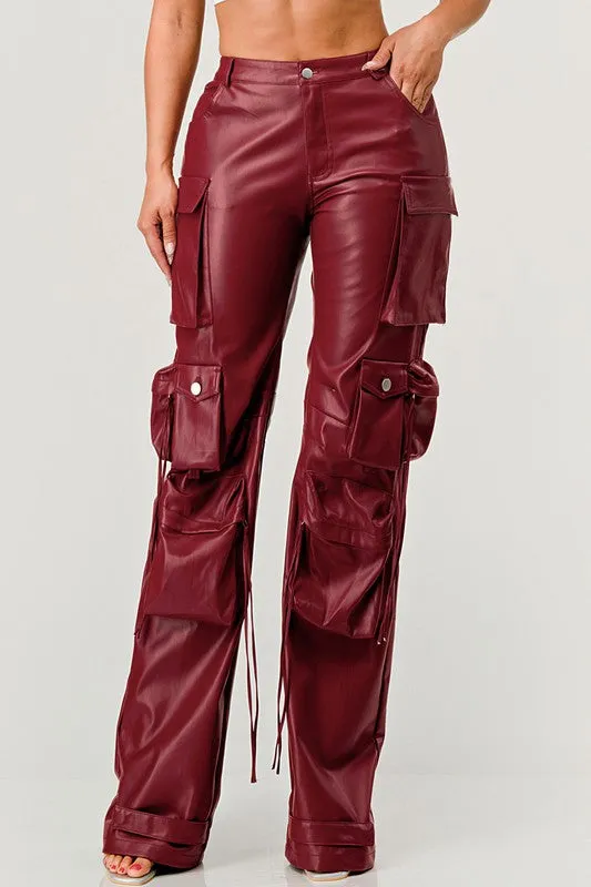 EM FAMOUS PU LEATHER CARGO PANTS