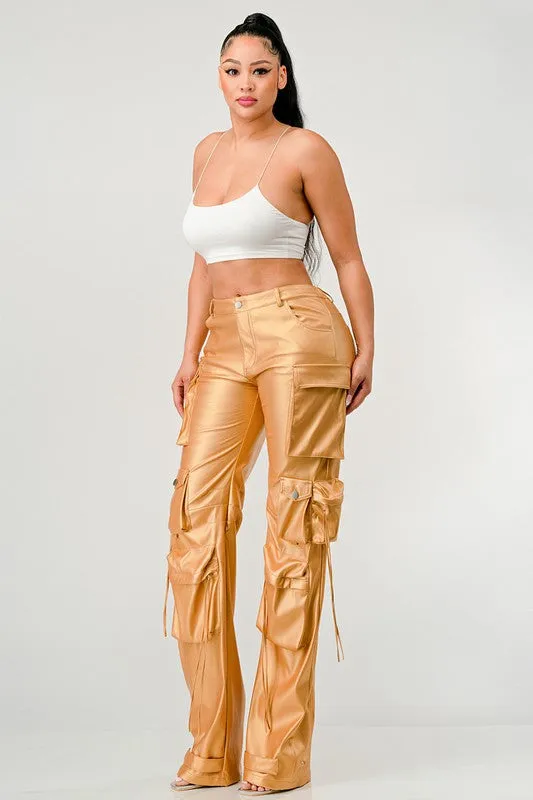 EM FAMOUS PU LEATHER CARGO PANTS